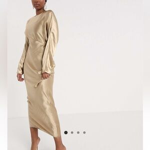 Satin Slip Midi Dress in Champagne